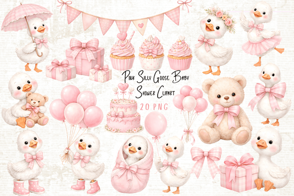 Download Pink Silly Goose Baby Shower Clipart - Shower Collection
