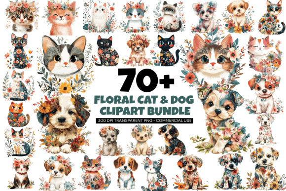 Download 76 Floral Cat and Dog Clipart Bundle PNG - Premium Resources