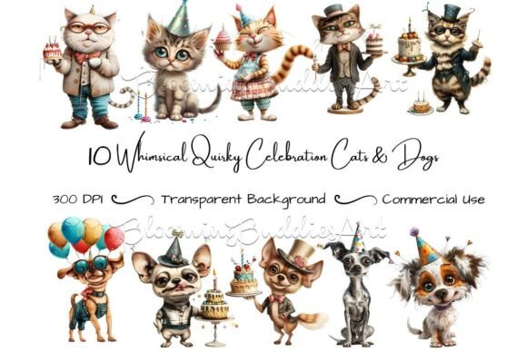 Download 10 Whimsical Quirky Cat Dog Clipart - Cat dog clipart Collection