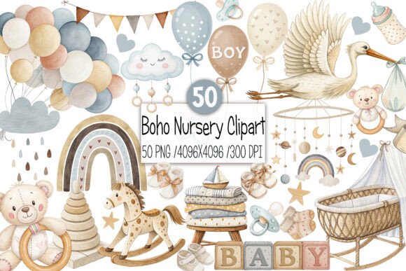 Download Baby Shower Clipart,Boho Nursery Clipart - Shower Collection