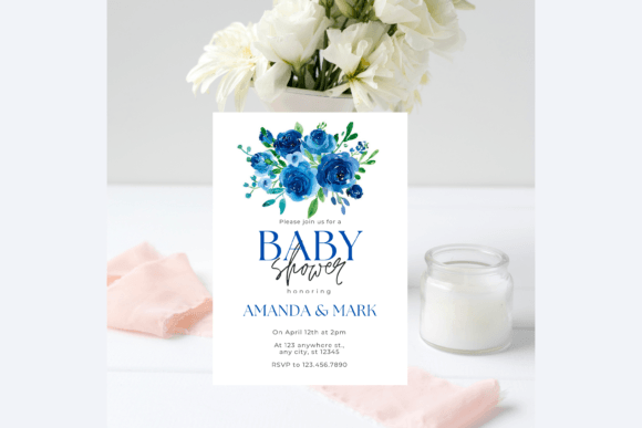 Download Blue Flowers Baby Shower Invitation - Shower Collection