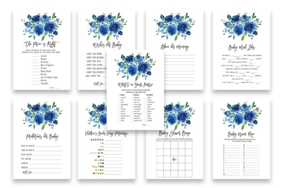 Download Blue Flowers Baby Shower Games - Shower Collection